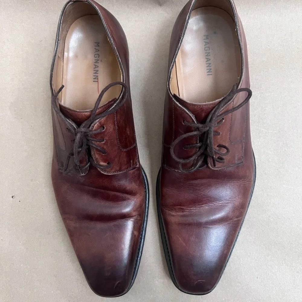 Magnanni Leather Lace Up Derby Oxford Men’s Brown Dress Shoes 13275 8.5 M